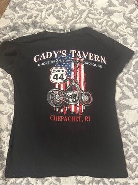 Woman’s Cadys Tavern Black Graphic Tee - Route 44 Motorcycle Design